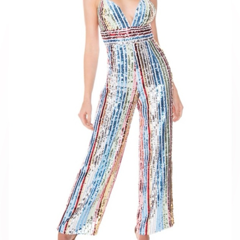Saylor Jojo Jumpsuit | multi color sequins | size S